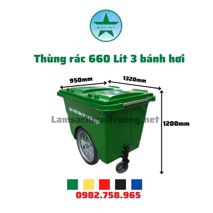 Thùng rác 660 Lít 3 bánh hơi