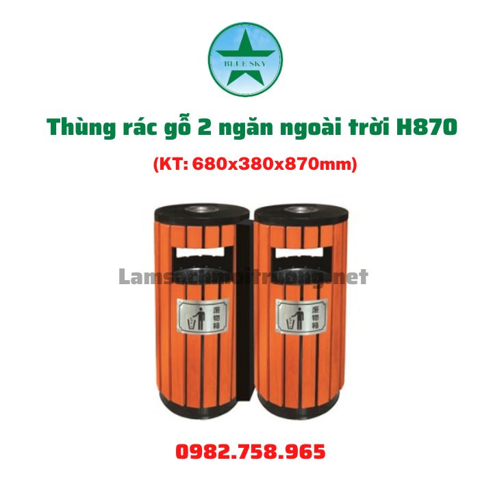 Thùng rác gỗ 2 ngăn ngoài trời H870