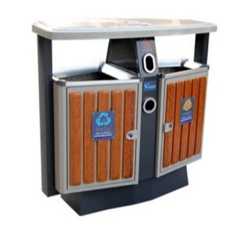 Thùng rác gỗ 2 ngăn ngoài trời nắp hở