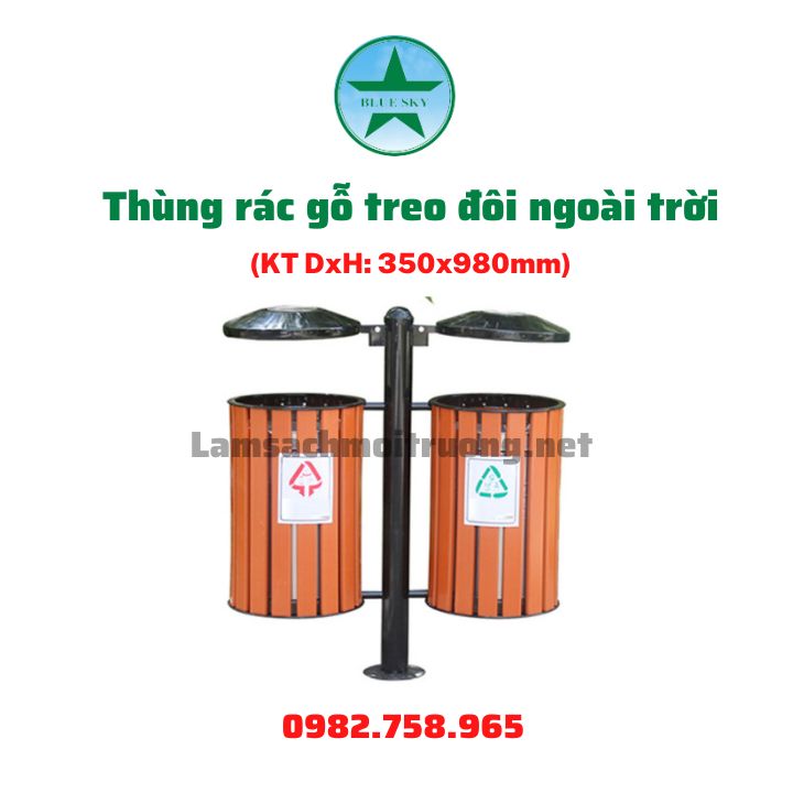 Thùng rác gỗ treo đôi ngoài trời