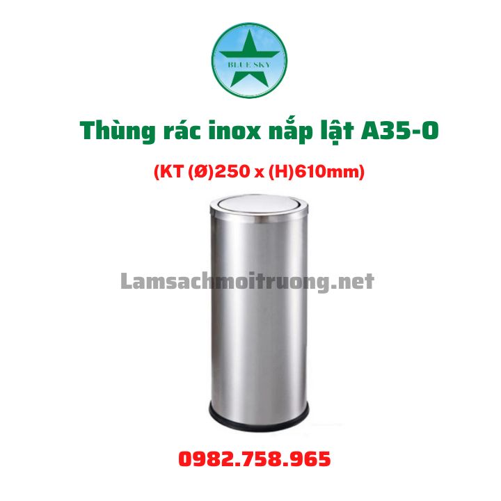 Thùng rác inox nắp lật A35-O