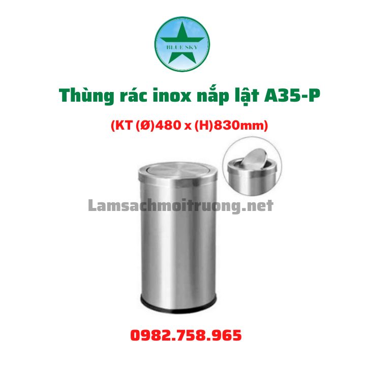 Thùng rác inox nắp lật A35-P