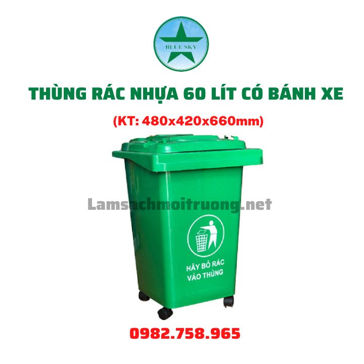 THÙNG RÁC NHỰA 60 LÍT CÓ BÁNH XE